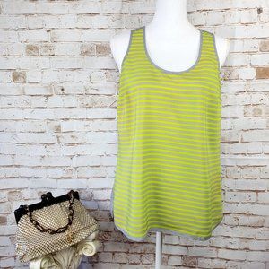 Michael Kors M Gray/Neon Green Striped Tank Top